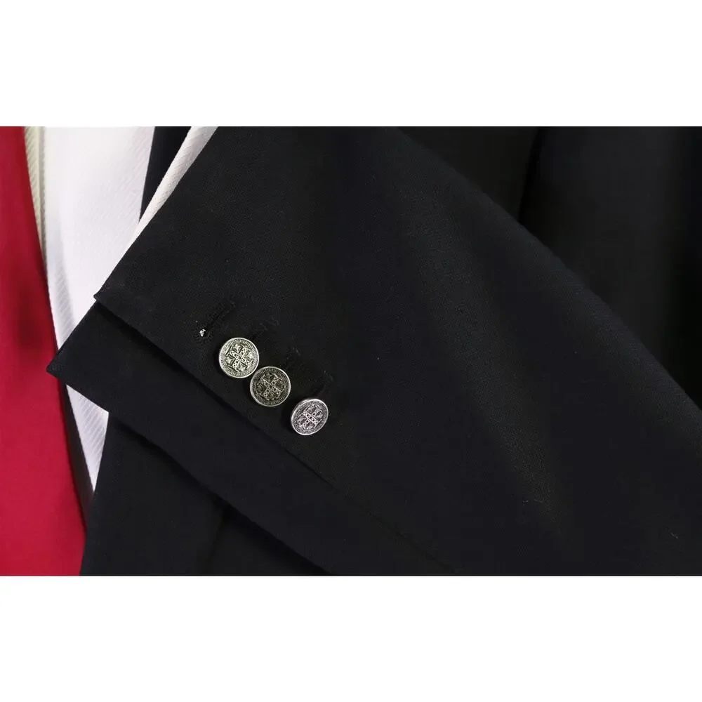 Custom Tailored Bespoke Solid Black 2-Btn Wool Suit 46R